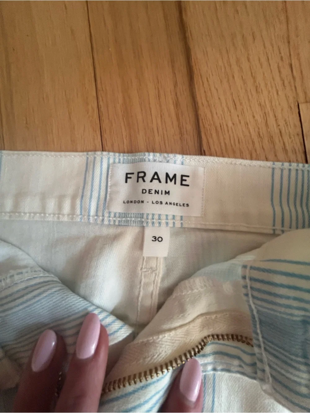 Frame Denim Striped Mini Skirt in Cream and Light Blue